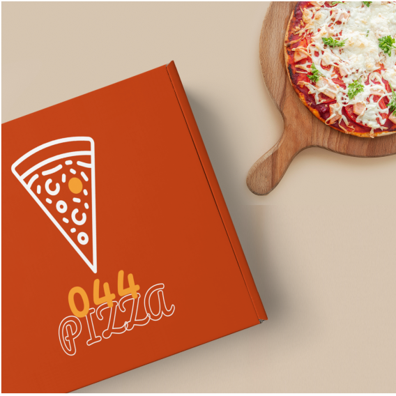 open pizza box with pizza